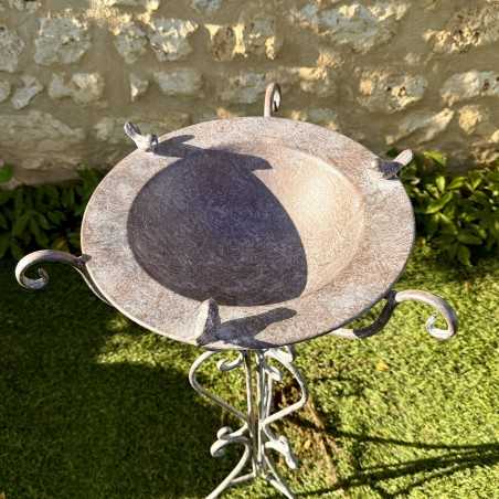 Patinated Metal Bird Bath on Stand, Top View