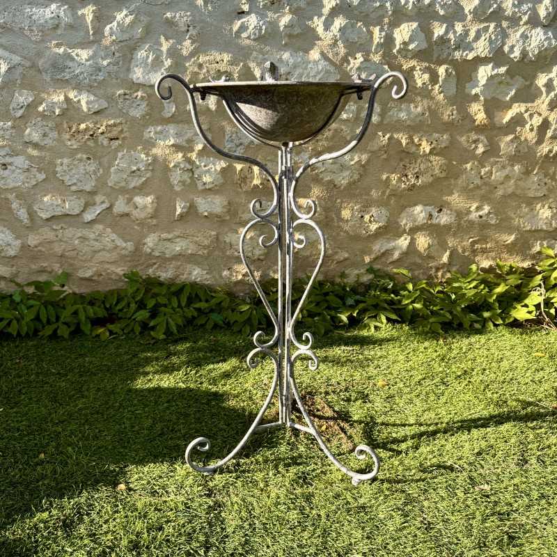 Patinated Metal Freestanding Bird Bath