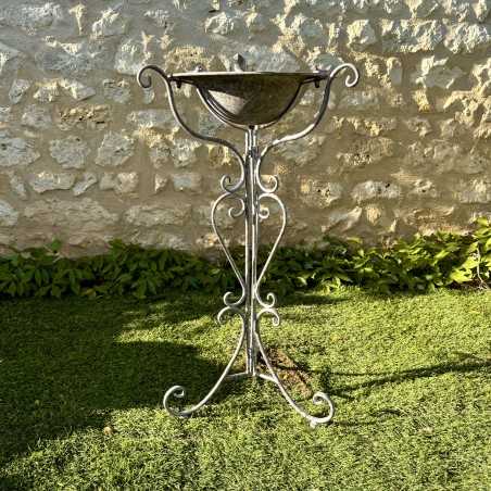 Patinated Metal Freestanding Bird Bath