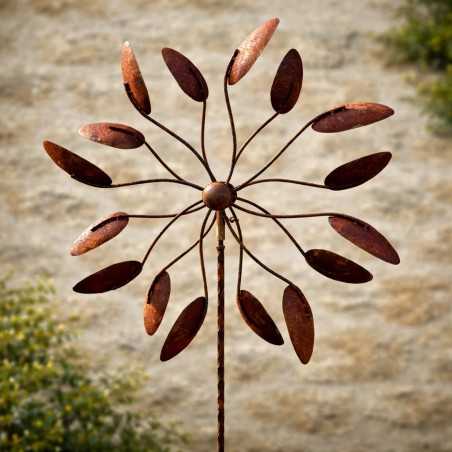 Éolienne décorative de jardin en métal rouillé – 2,08 m – Double rotation