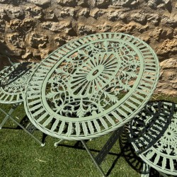 Folding iron and cast iron garden set – Distressed green vintage style | Garden Lizard