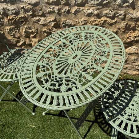 Folding iron and cast iron garden set – Distressed green vintage style | Garden Lizard