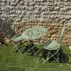 Folding iron and cast iron garden set – Distressed green vintage style | Garden Lizard
