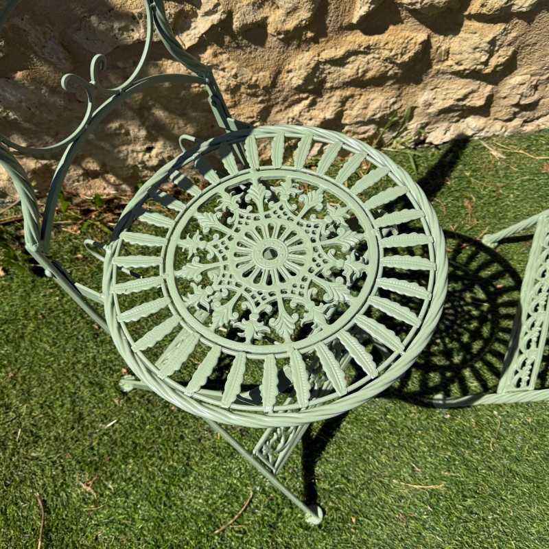 Folding iron and cast iron garden set – Distressed green vintage style | Garden Lizard