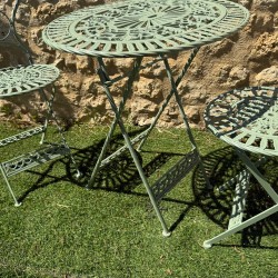 Folding iron and cast iron garden set – Distressed green vintage style | Garden Lizard