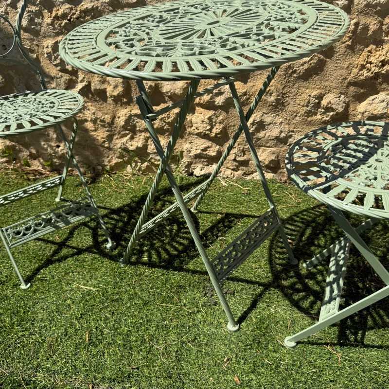 Folding iron and cast iron garden set – Distressed green vintage style | Garden Lizard