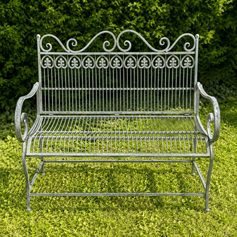 Vintage Patinated Metal Garden Bench | Lézard du Jardin