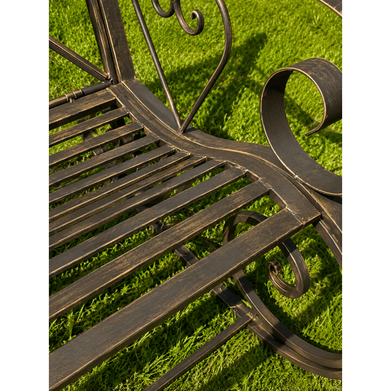 Outdoor metal rocking bench – armrest view