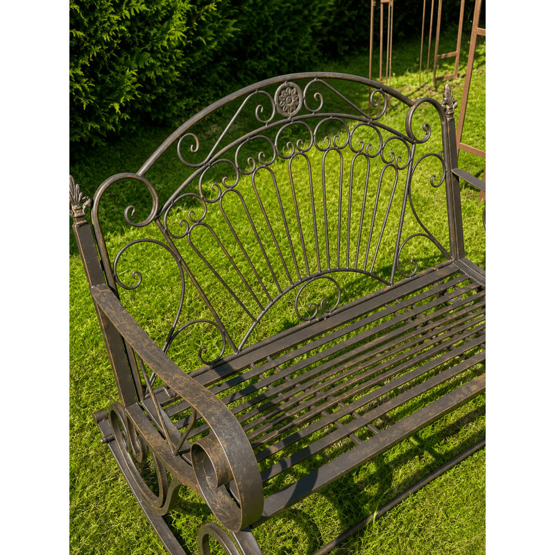 Outdoor metal seesaw bench, seat view