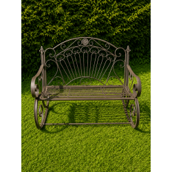 Outdoor weathered brown metal rocking bench – Romantic style