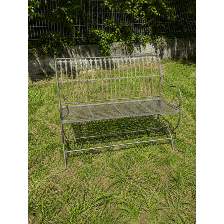 Patinated verdigris-rust metal garden bench – Antique style, front view