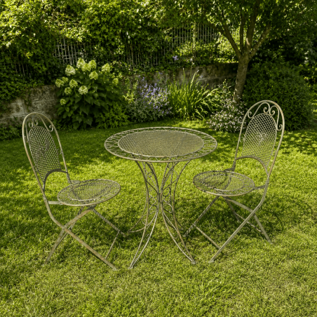 2-piece garden furniture set in patinated verdigris wrought iron