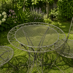 2-seat garden set in patinated verdigris wrought iron, table-only view