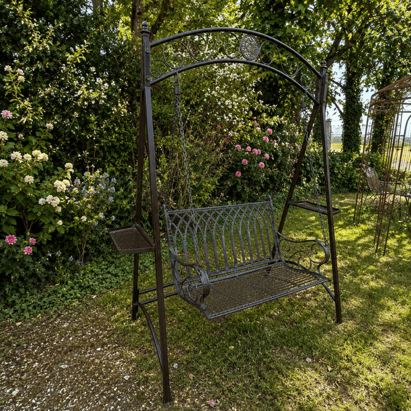 Wrought-iron garden lizard swing