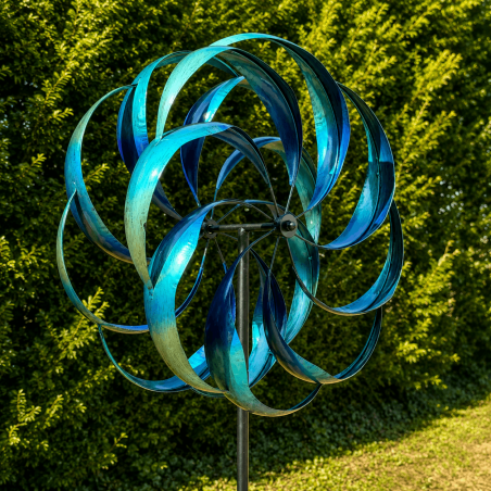 Éolienne décorative de jardin bleue et turquoise