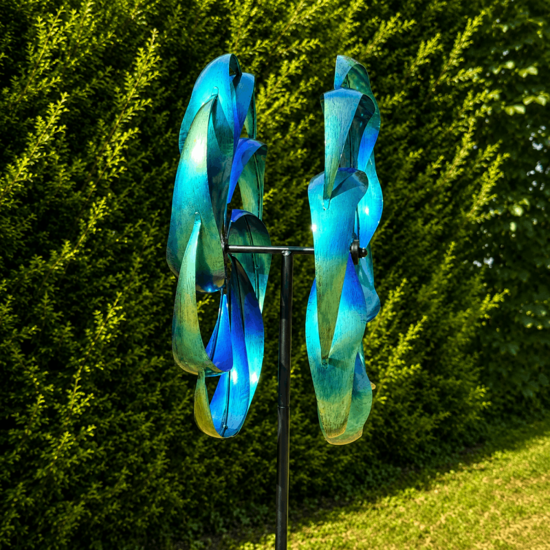 Éolienne décorative de jardin bleue et turquoise