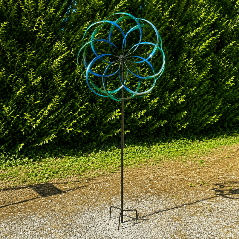 Éolienne décorative de jardin bleue et turquoise