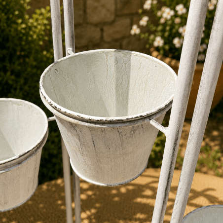 Porte-plante 6 pots en métal gris patiné ancien – Une élégante mise en scène pour vos fleurs