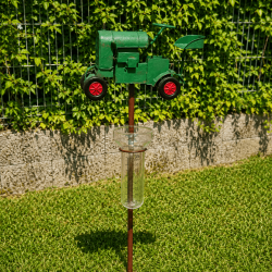 Decorative green tractor rain gauge – overview