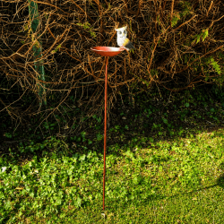 Bain d'oiseaux sur pied avec chouette – Abreuvoir décoratif en métal