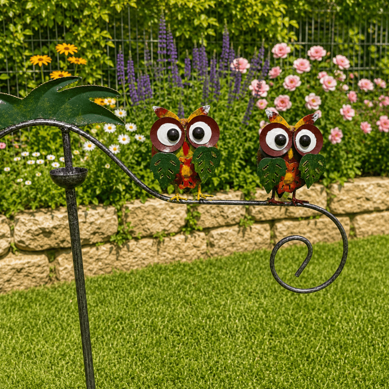 Mobile de jardin chouette – Décoration à balancier en métal coloré