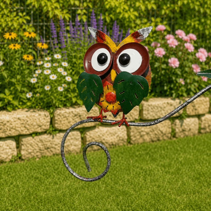 Mobile de jardin chouette – Décoration à balancier en métal coloré