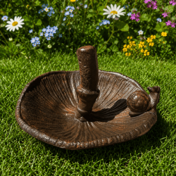Petite mangeoire à oiseaux en fonte – Champignon retourné avec escargot – Ø 14 cm