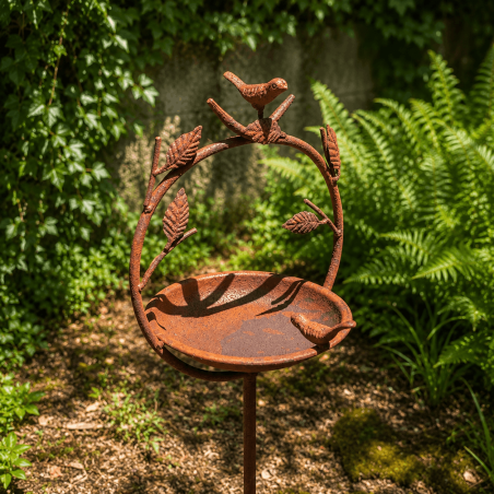 Mangeoire à oiseaux sur pic en métal – Motif oiseaux & feuilles – Hauteur 122 cm