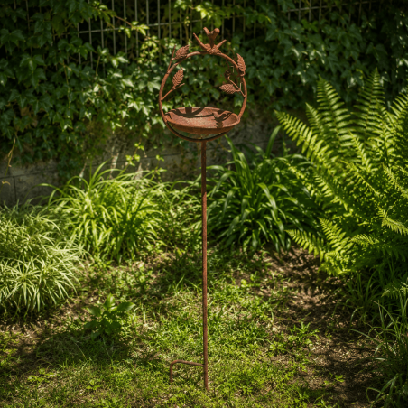 Mangeoire à oiseaux sur pic en métal – Motif oiseaux & feuilles – Hauteur 122 cm