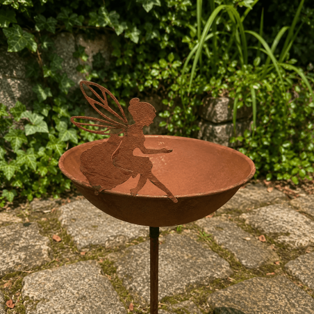 Mangeoire à oiseaux sur pic en métal – Motif Fée – Hauteur 118 cm