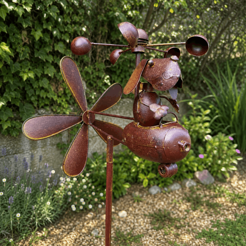 Mobile de jardin éolienne chien pilote en avion – Petit moulin à vent en métal