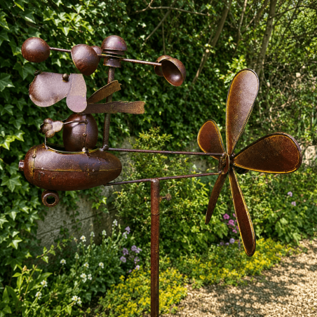 Mobile de jardin éolienne chien pilote en avion – Petit moulin à vent en métal