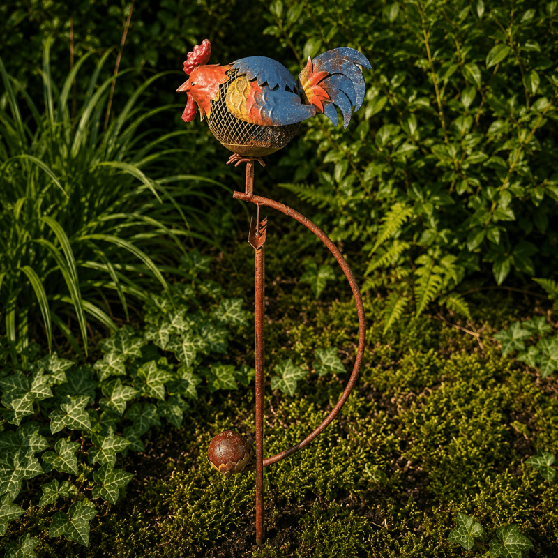 Mobile de jardin Poule en métal – Décoration à piquer avec contrepoids