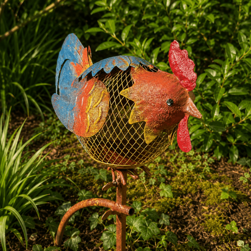 Mobile de jardin Poule en métal – Décoration à piquer avec contrepoids