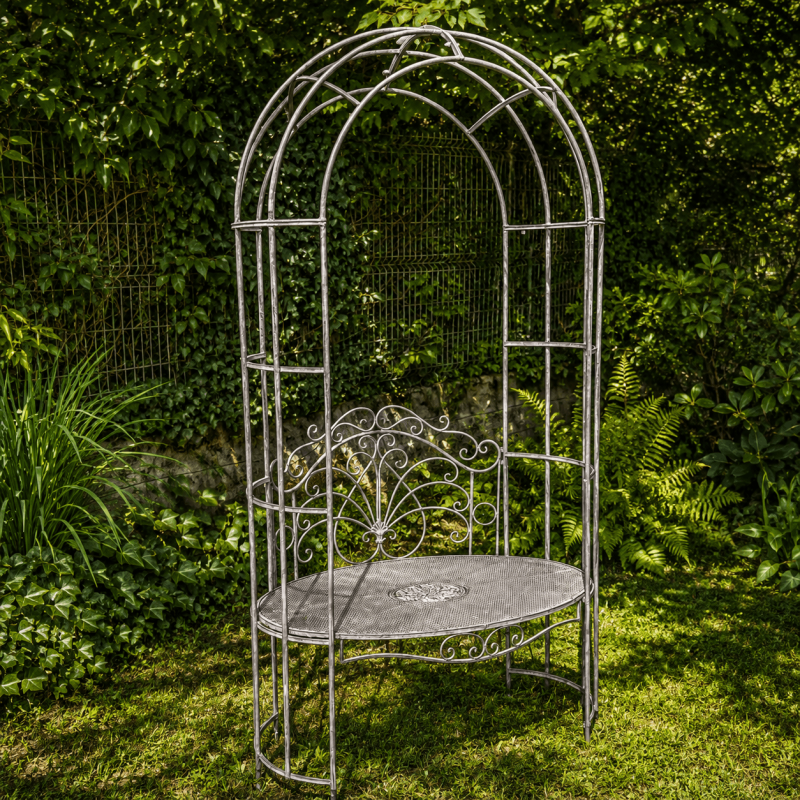 Garden bench with arch in patinated gray metal – 200 cm