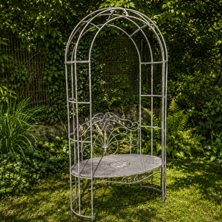 Garden bench with arch in patinated gray metal – 200 cm