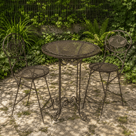 Wrought iron garden bar set – High table & 2 bistro-style chairs
