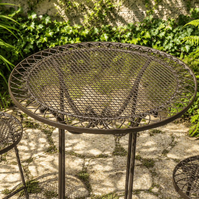 Wrought-iron outdoor bar table set – view of the table
