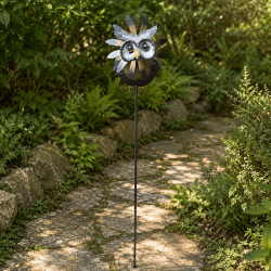 Éolienne chouette en métal – Moulin à vent de jardin à piquer