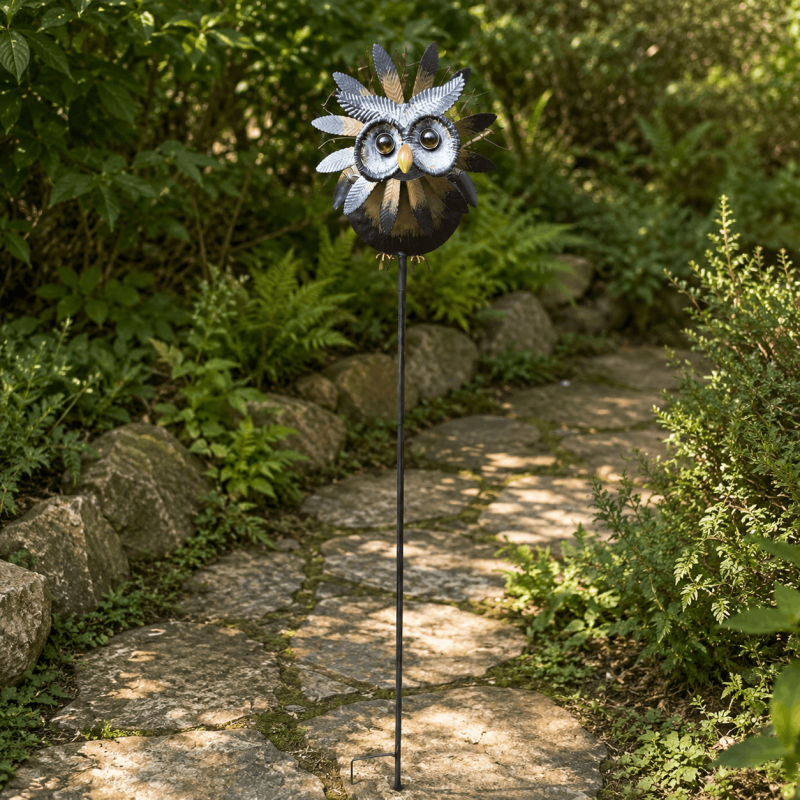 Éolienne chouette en métal – Moulin à vent de jardin à piquer