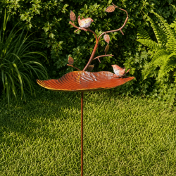 Bain d’oiseaux feuille en métal sur pic – Mangeoire et abreuvoir de jardin