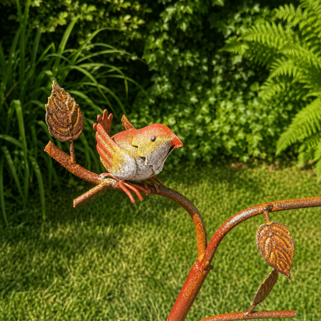 Bain d’oiseaux feuille en métal sur pic – Mangeoire et abreuvoir de jardin