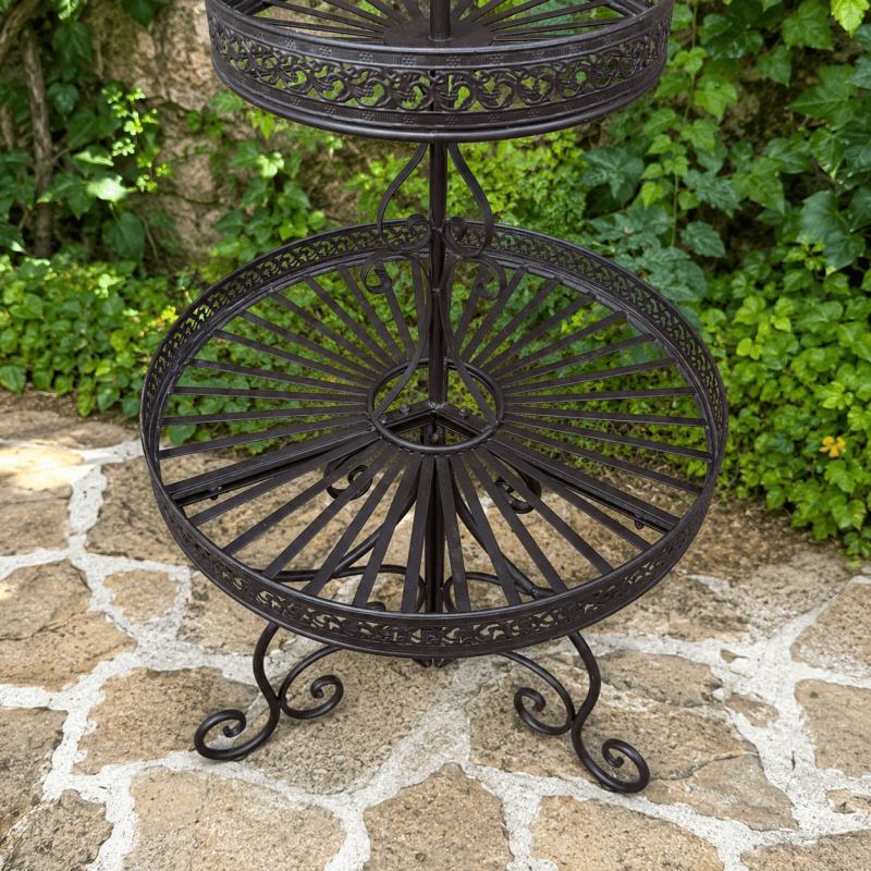 Étagère à plantes ronde 2 niveaux en métal – Stand présentation plantes