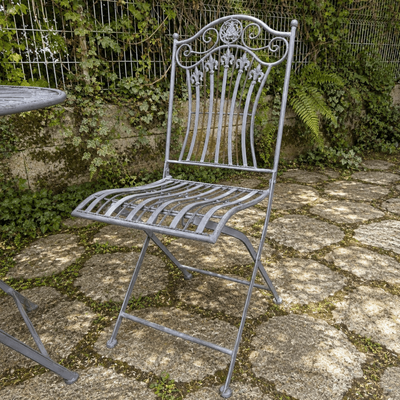 Antique gray patio set – chair view