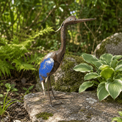 Hérons en métal recyclé bleu et brun pour bassin et jardin