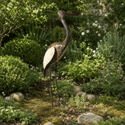 Sculpture de grue en métal recyclé H80 cm – Statue d'oiseau décorative de jardin