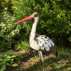 Cigogne en métal recyclé H98 cm – Sculpture décorative pour jardin et bassin