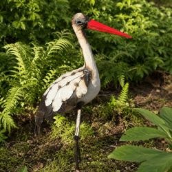 Cigogne en métal recyclé H98 cm – Sculpture décorative pour jardin et bassin