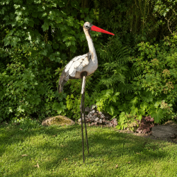 Cigogne en métal recyclé H98 cm – Sculpture décorative pour jardin et bassin