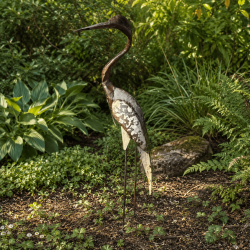 Grand héron en métal recyclé H100 cm – Sculpture d'oiseau décorative pour jardin et bassin